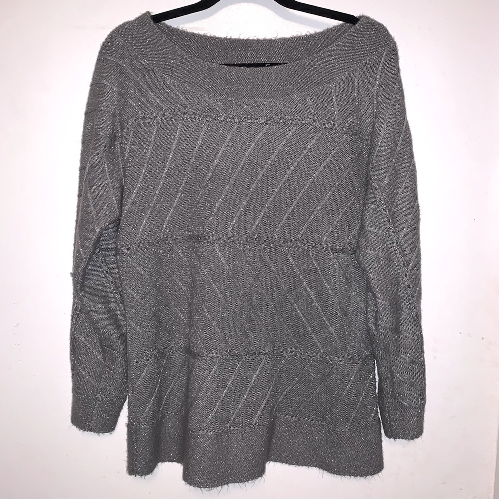 Dana Bachman Lightweight Grey Shimmer Boatneck Christmas New Years Sweater L